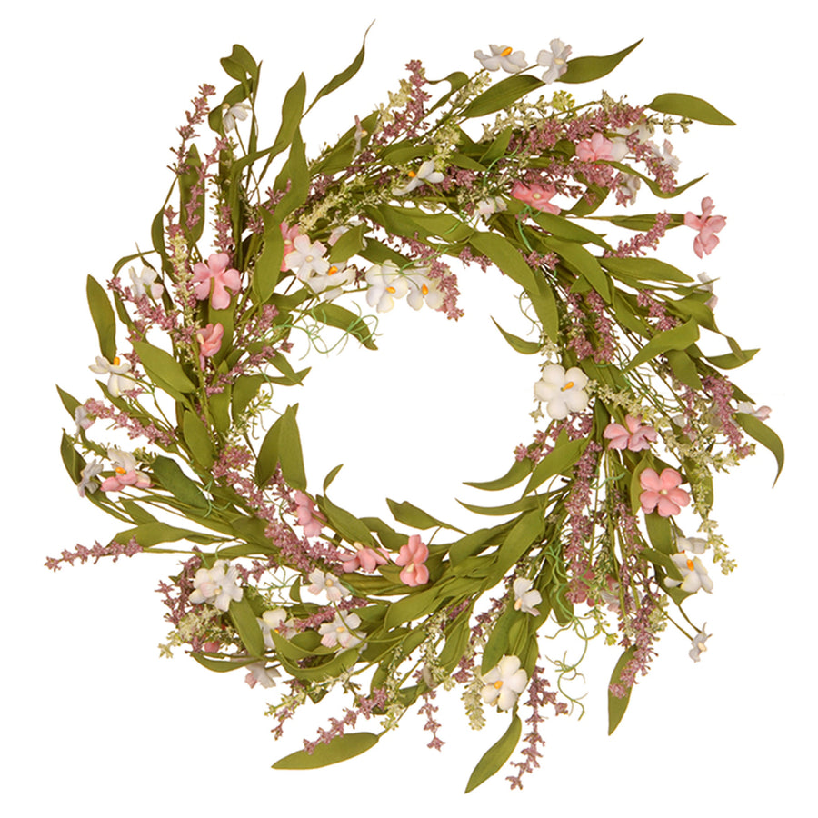 22 in. Spring Wreath with Flower Blooms, Seed Pods, Leafy Greens - National Tree Company