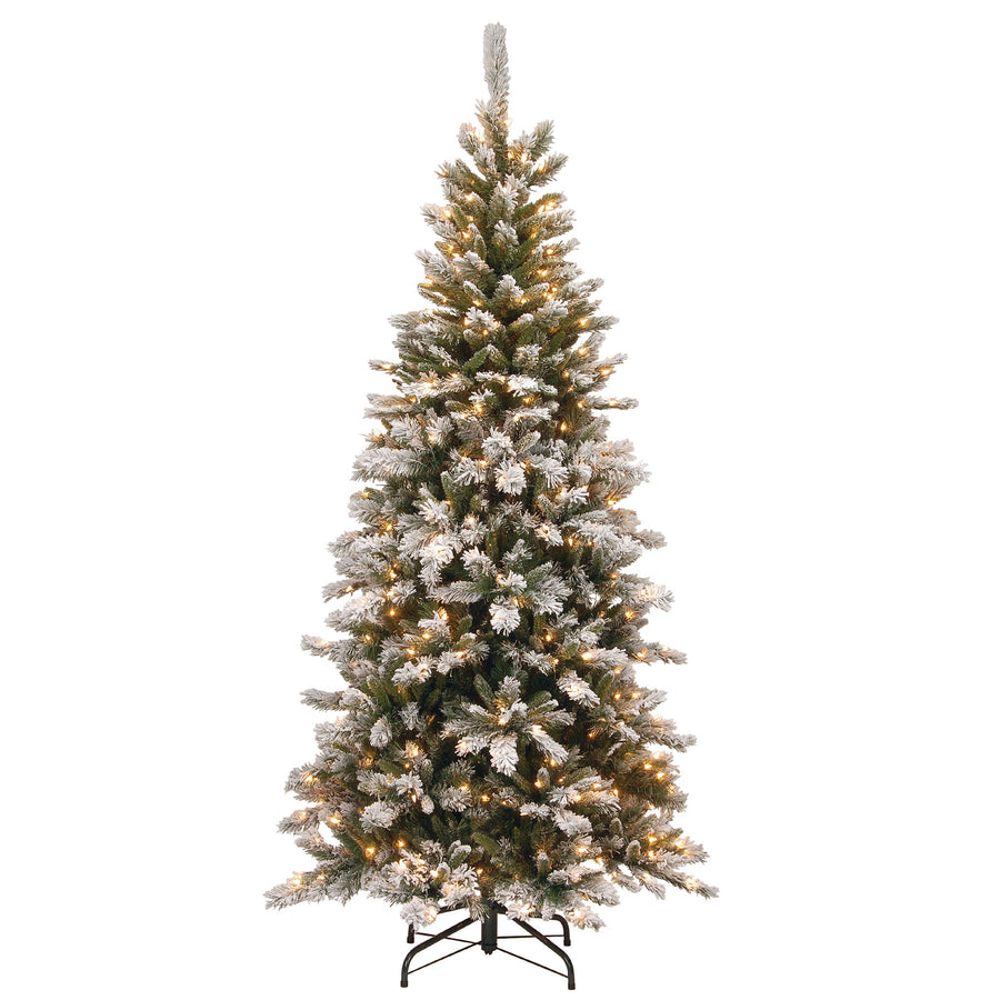 7.5 ft. Pre-Lit Snowy Mountain Pine Slim Tree with Clear Lights - National Tree Company
