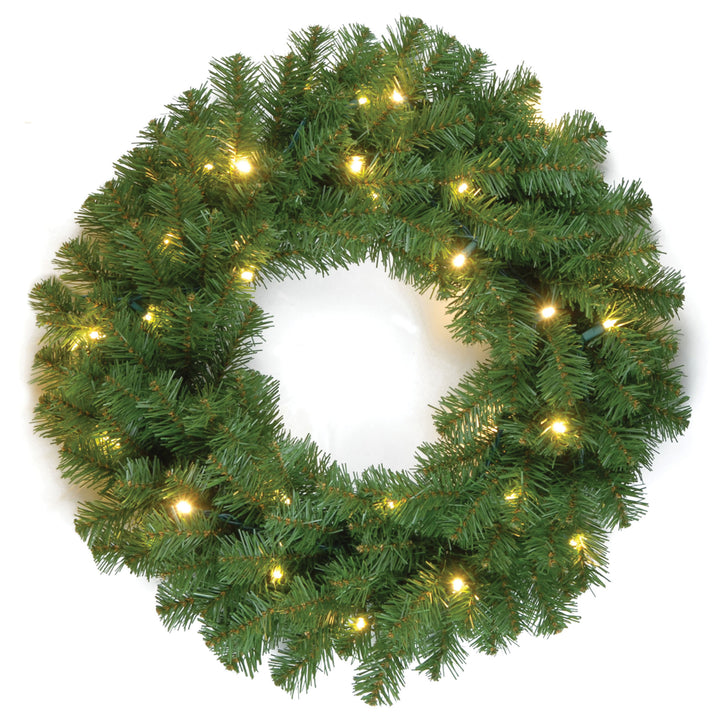 National Tree Company Pre-Lit Artificial Christmas Wreath, Green, North Valley Spruce, White Lights, Christmas Collection, 24 Inches