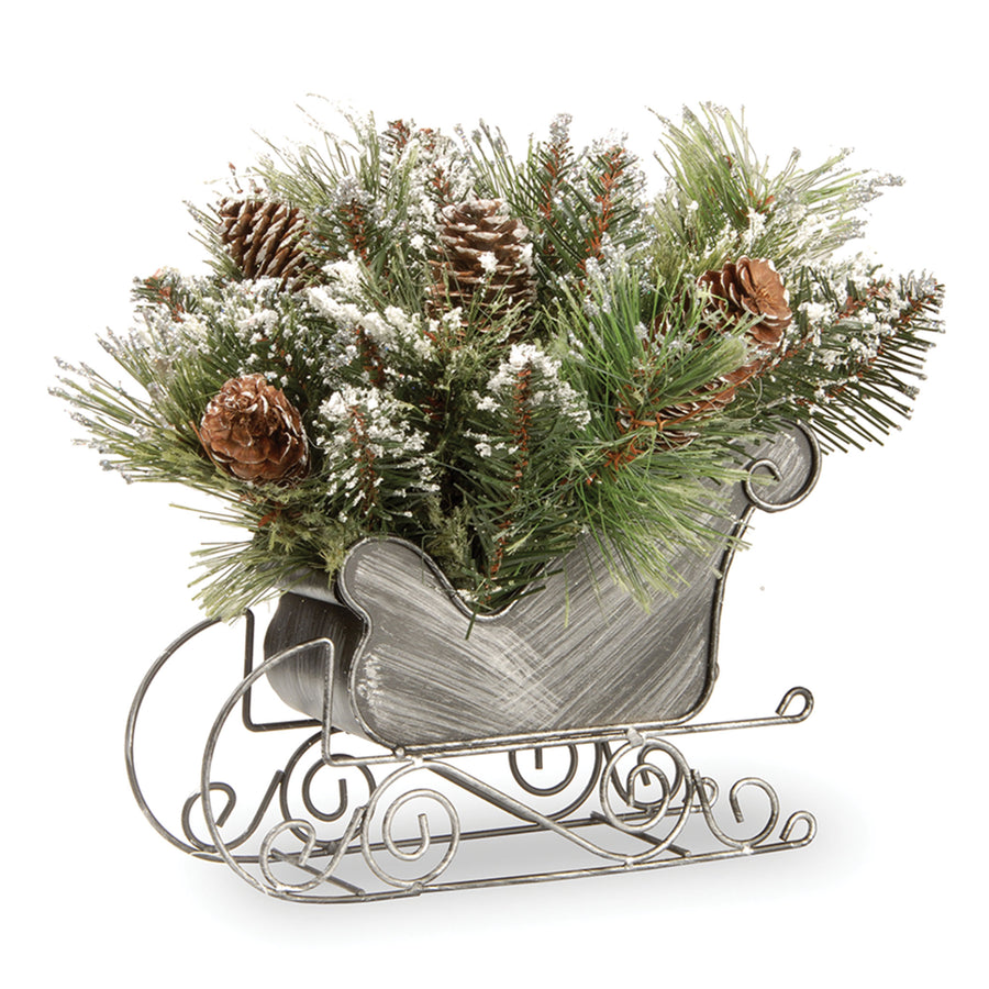 10 in. Glittery Bristle Pine Sleigh - National Tree Company