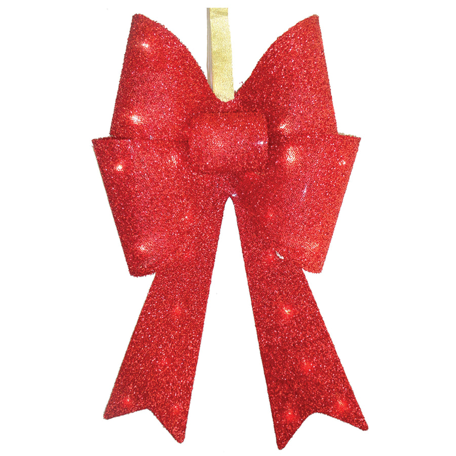 20 in. Pre-Lit Red Fabric Bow with Battery Operated LED Lights - National Tree Company