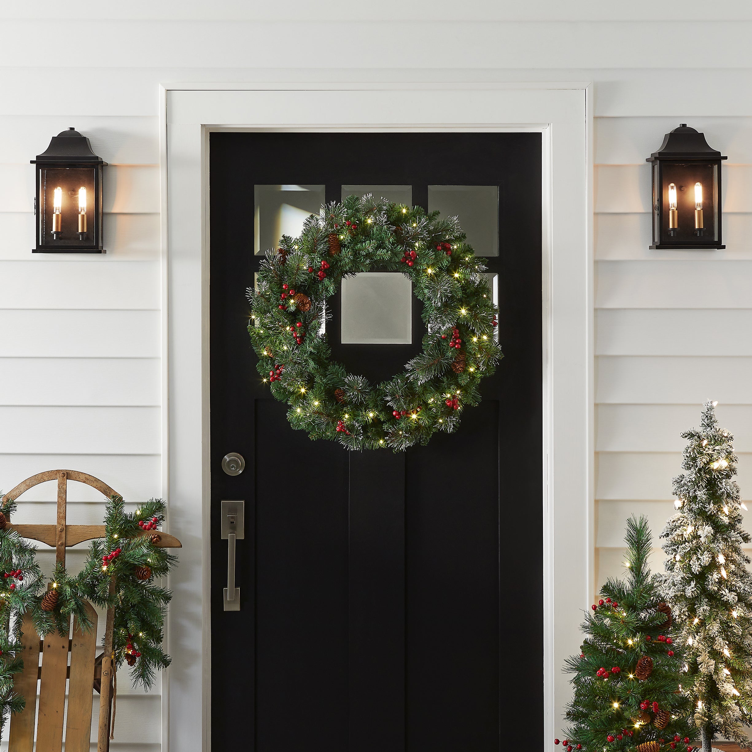 24 in. Pre-Lit Glittery Bristle Pine Wreath with LED Lights
