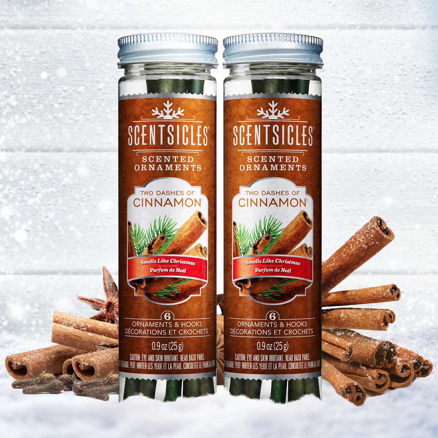 Scented Ornaments, 2-Pack- 6ct Bottle, 2 Dashes of Cinnamon, Fragrance-Infused Paper Sticks - National Tree Company