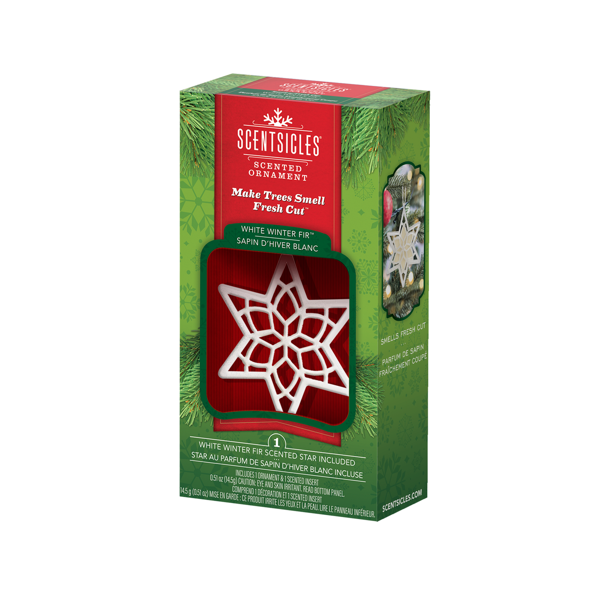 Scentsicles Decorative Ornament, Metal White Star, White Winter Fir with Refill
