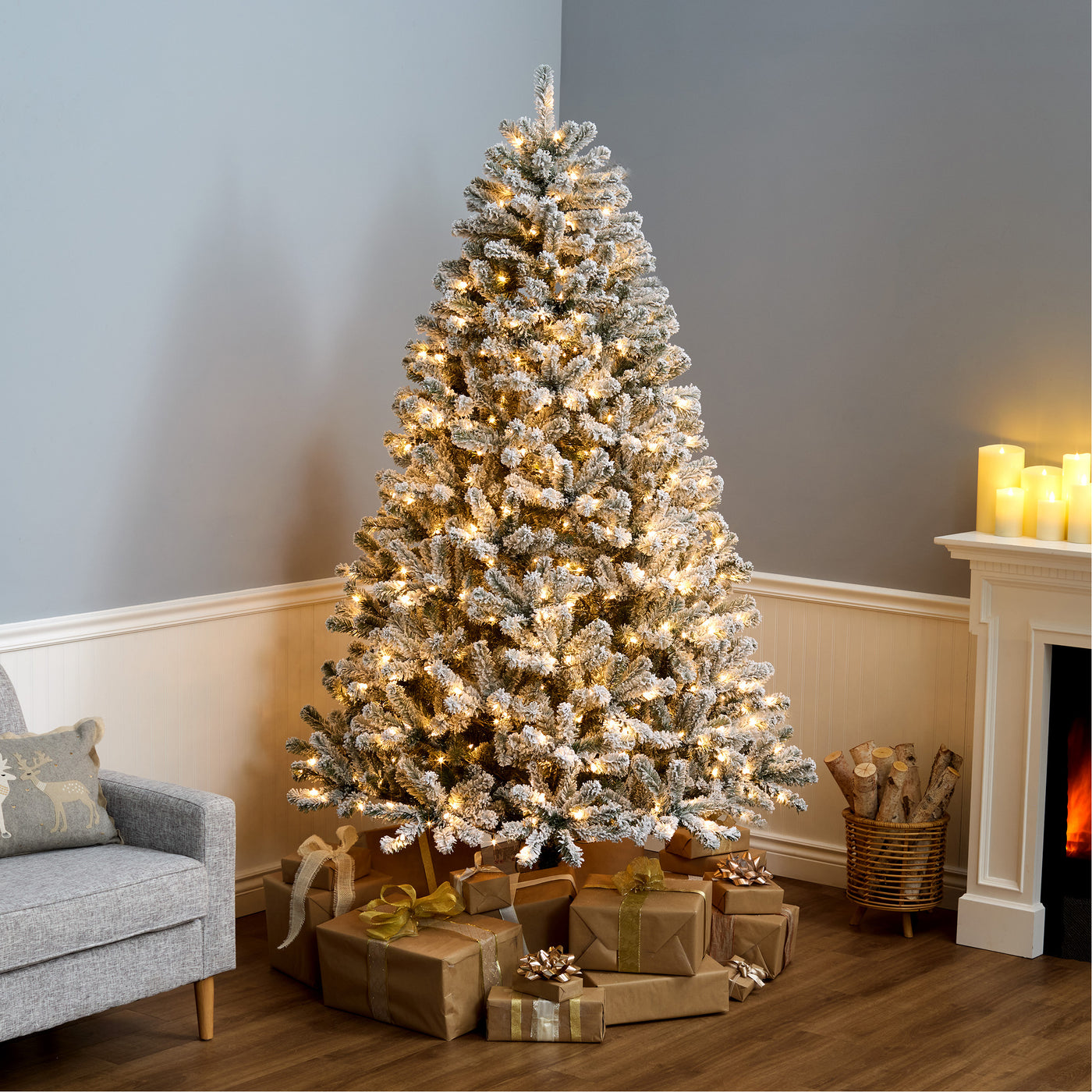 7.5 ft Pre-Lit Flocked Acacia Tree with Clear Lights - National Tree Company