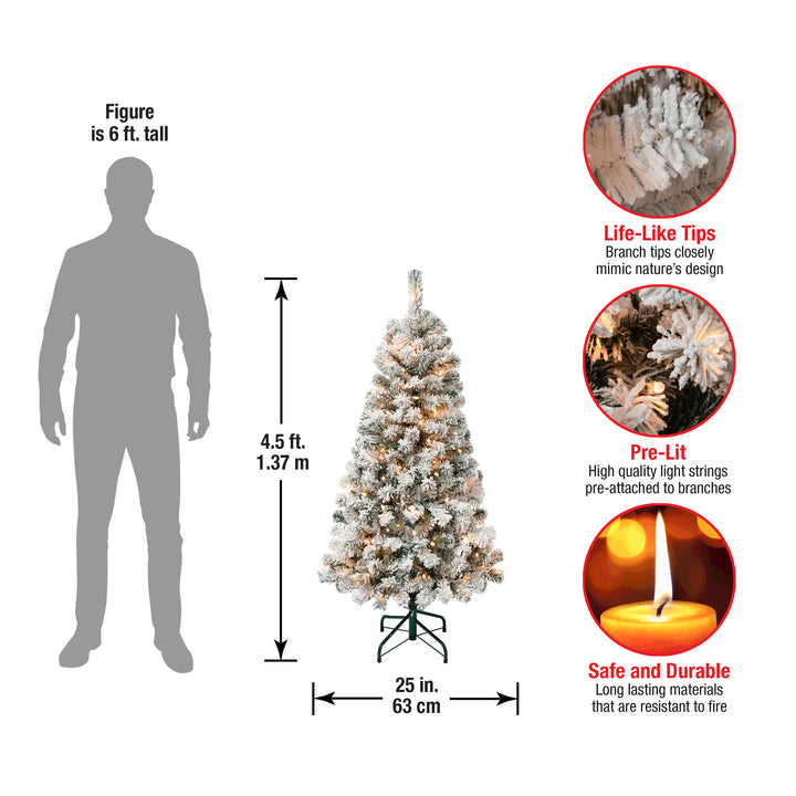 First Traditions Pre-Lit Acacia Flocked Tree  Christmas Tree, Clear Incandescent Lights, Plug In, 4.5 ft