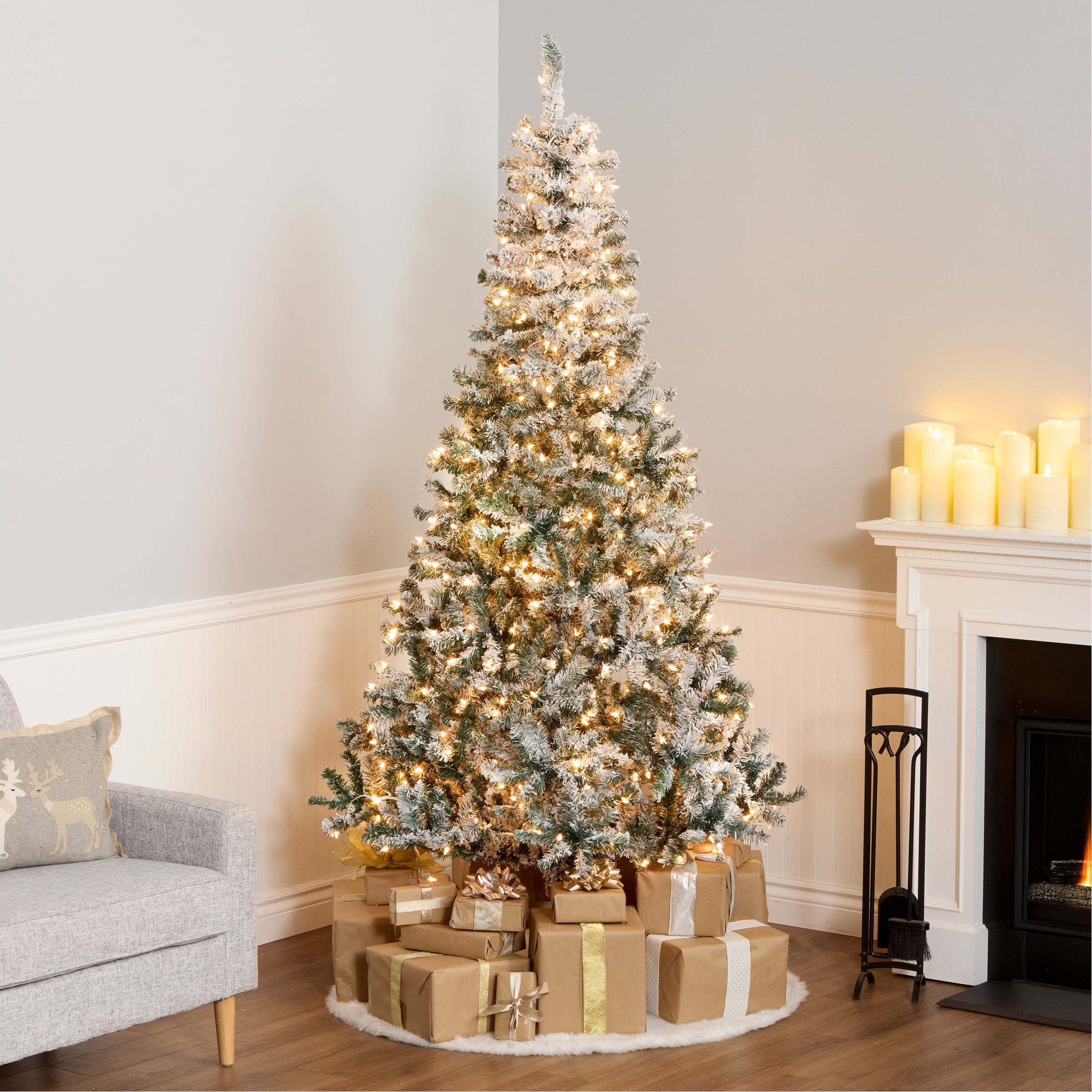 7.5 ft. Pre-Lit Acacia Flocked Tree with Clear Lights · National