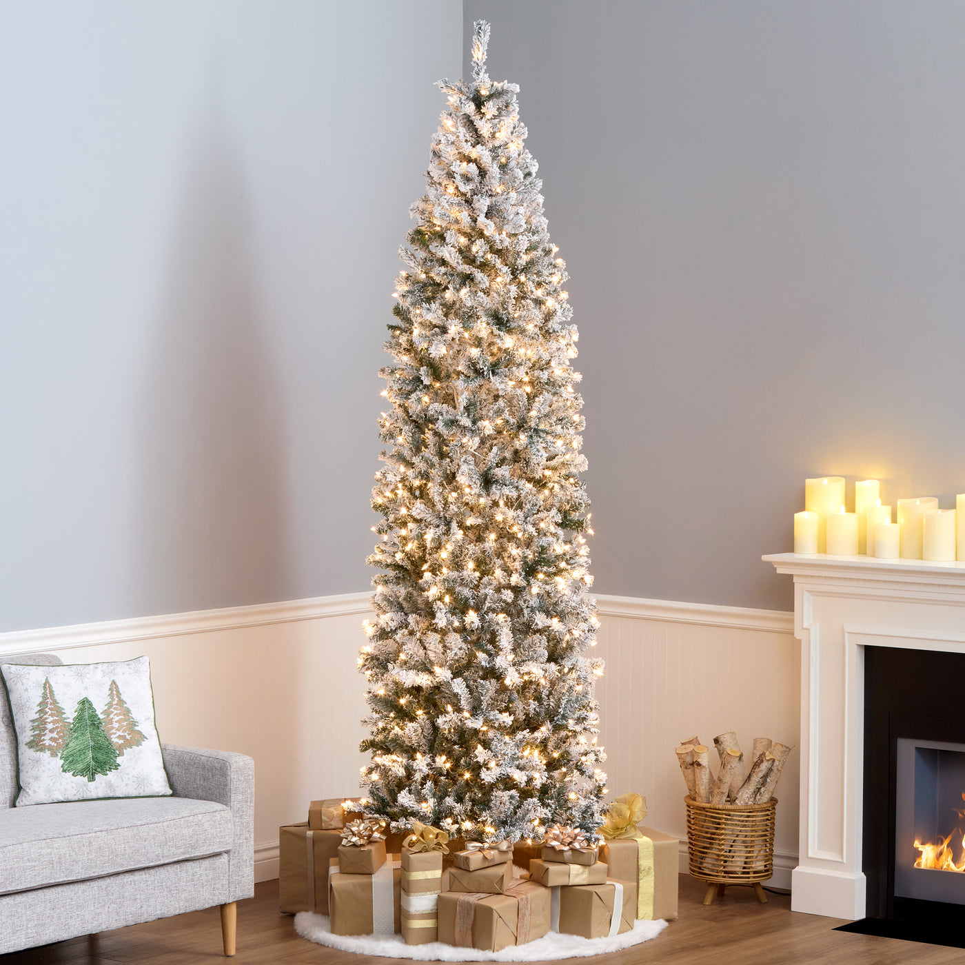 9 ft. Pre-Lit Acacia Flocked Slim Tree with Clear Lights - National Tree Company