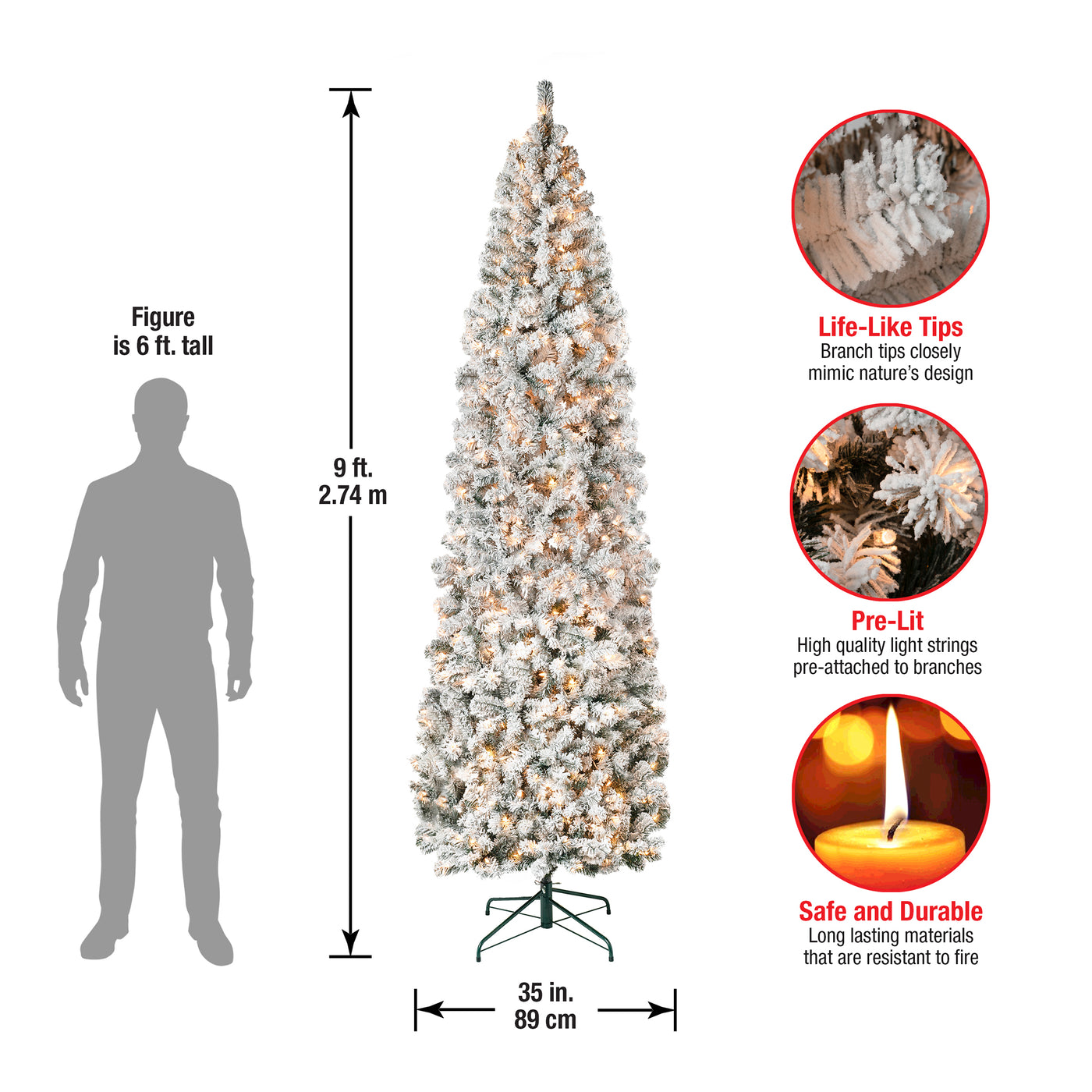 9 ft. Pre-Lit Acacia Flocked Slim Tree with Clear Lights - National Tree Company