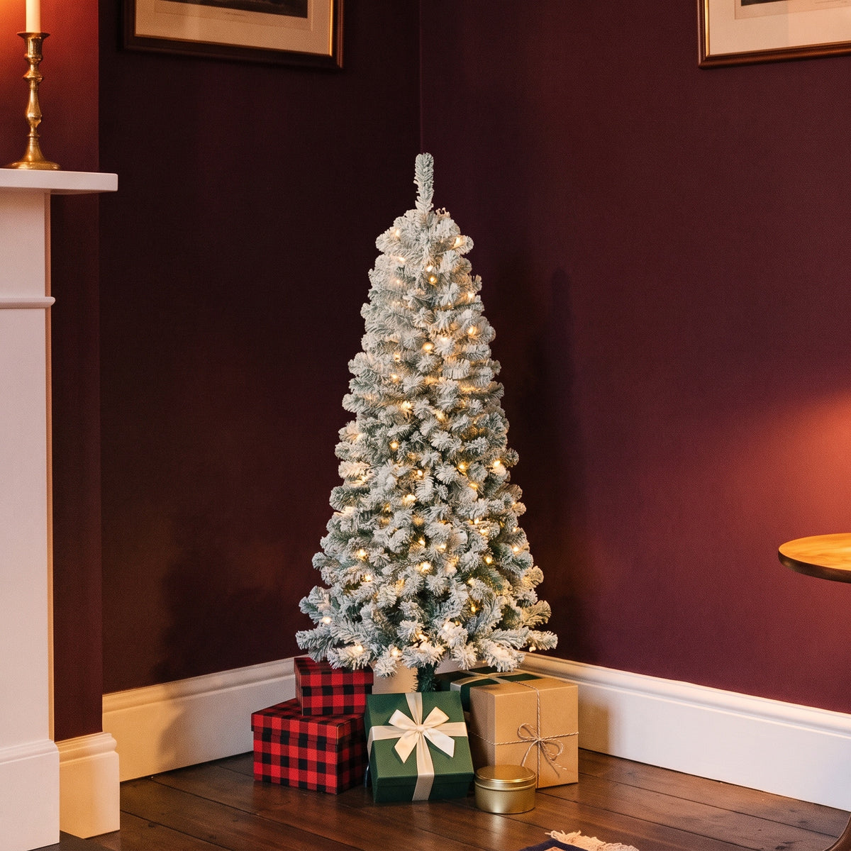 4.5 ft. Pre-Lit Acacia Flocked Tree with Clear Lights - National Tree Company