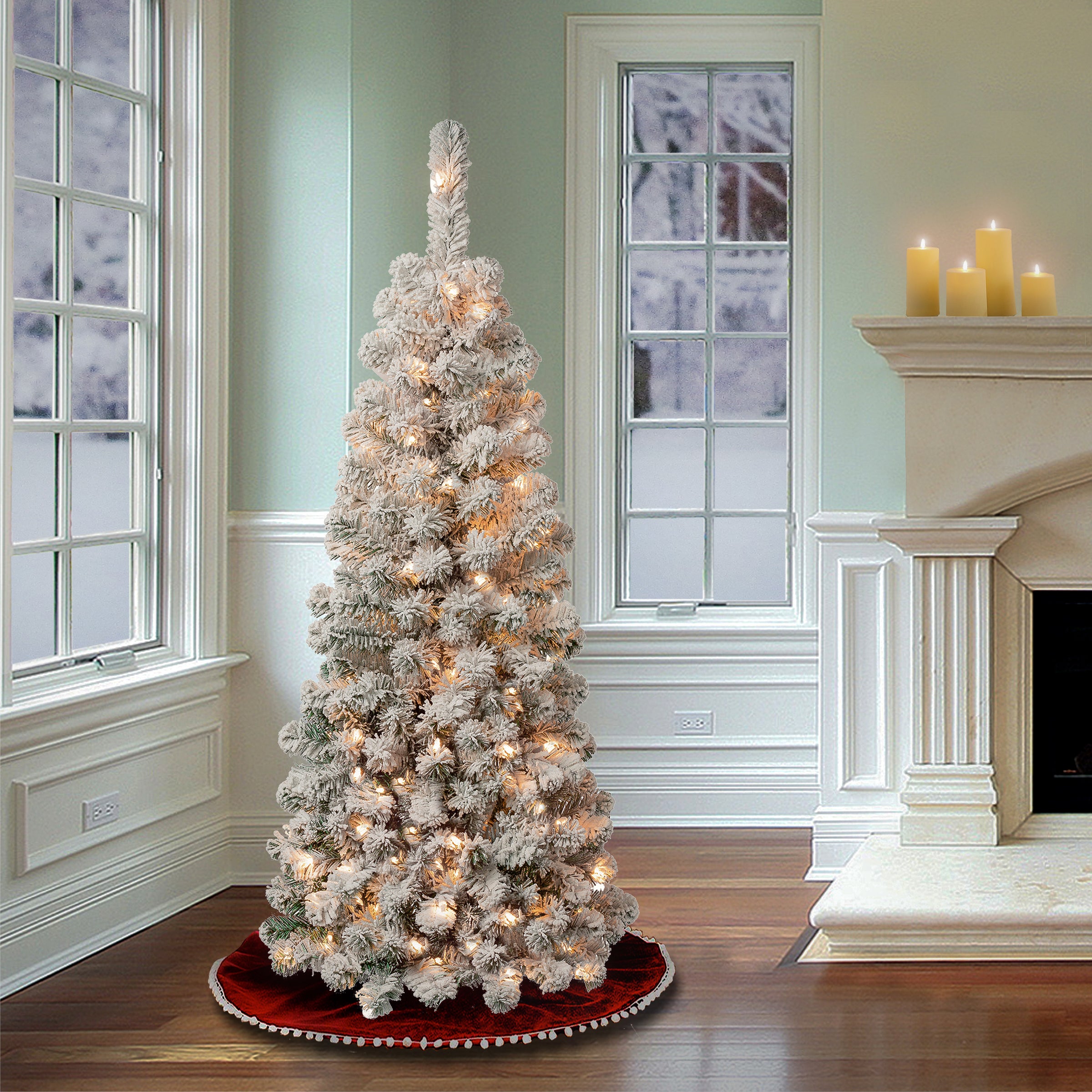 Purchases 4.5ft. Unlit Flocked Pencil Artificial Christmas Tree