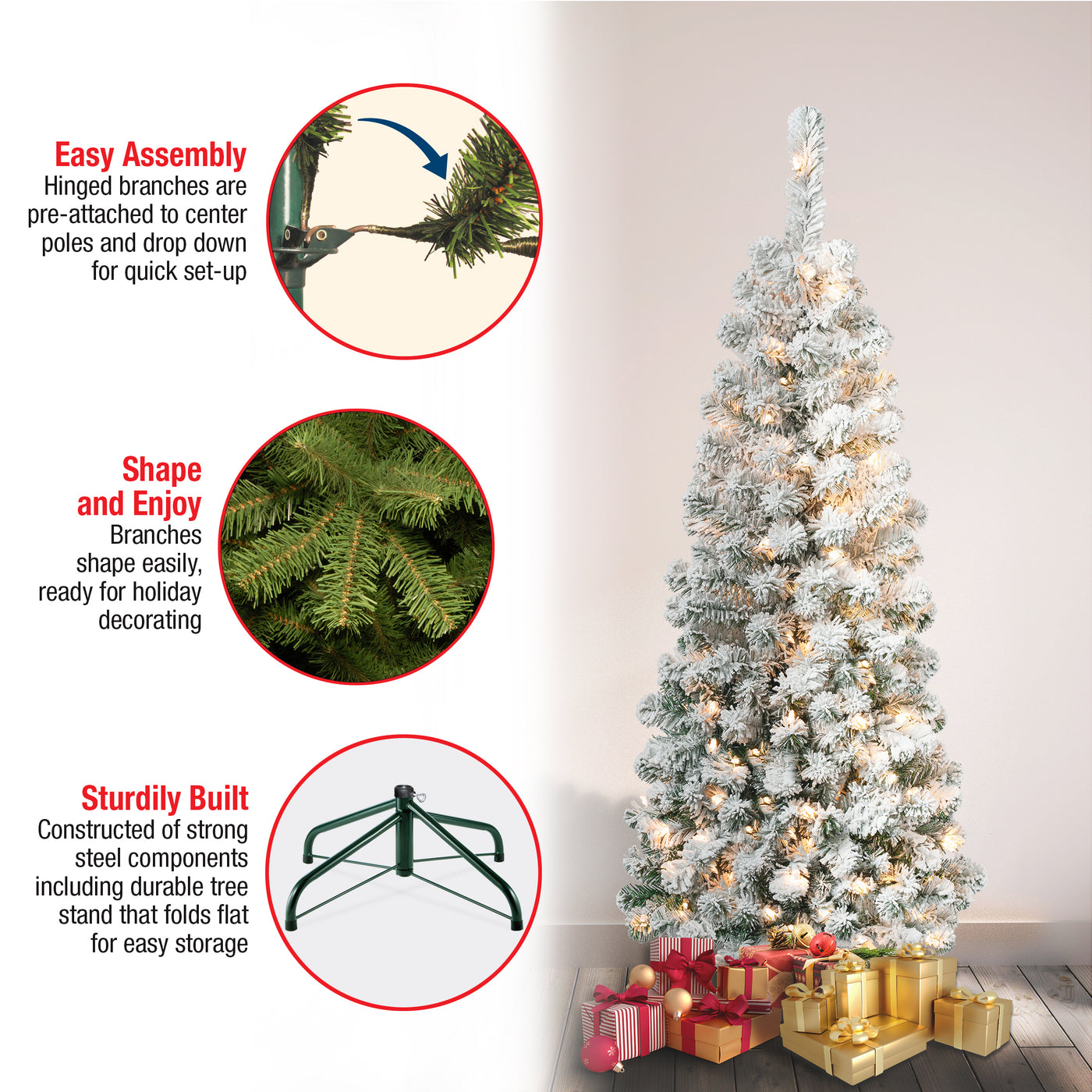 4.5 ft. Pre-Lit Acacia Pencil Slim Flocked Tree with Clear Lights - National Tree Company