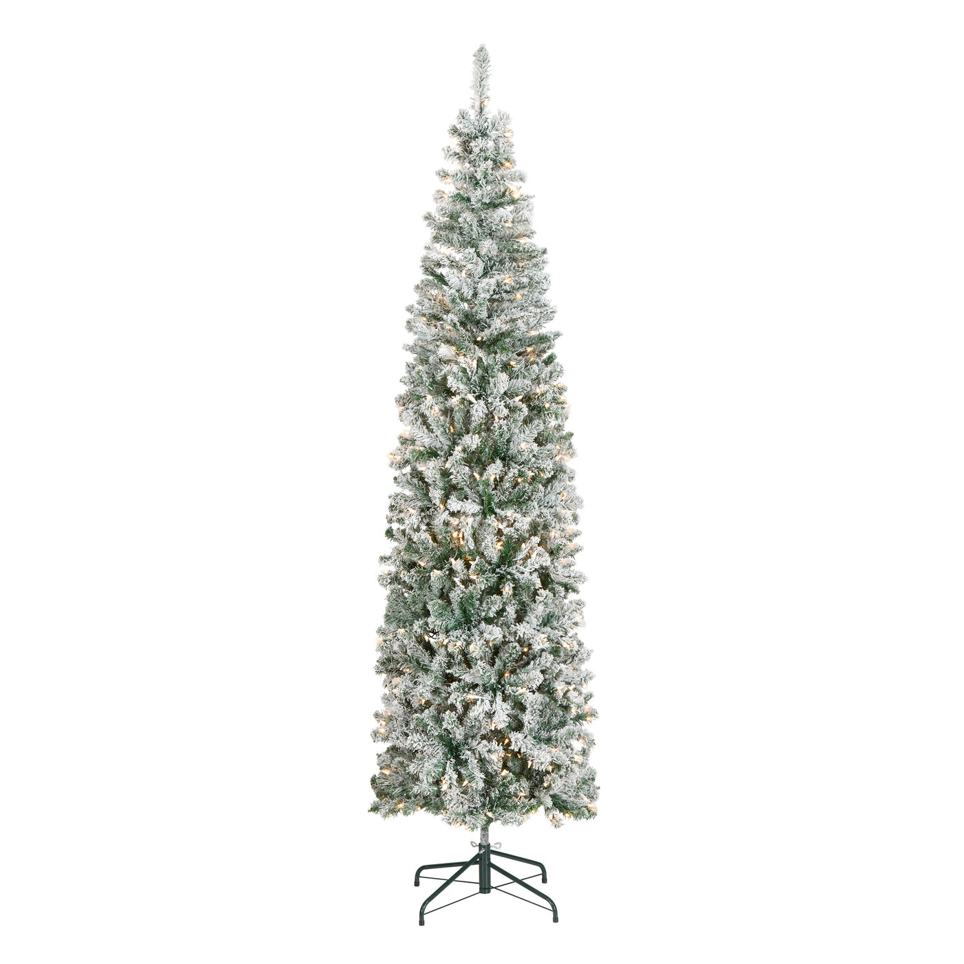 7.5 ft. Pre-Lit Acacia Pencil Slim Flocked Tree with Clear Lights - National Tree Company