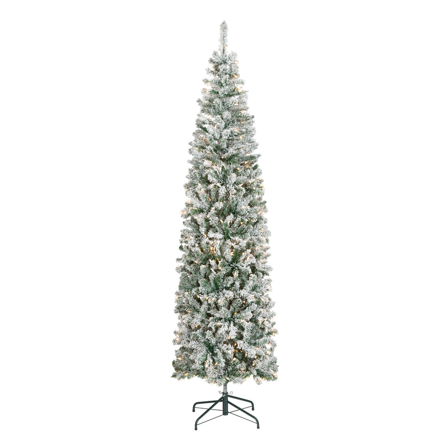 7.5 ft. Pre-Lit Acacia Pencil Slim Flocked Tree with Clear Lights - National Tree Company