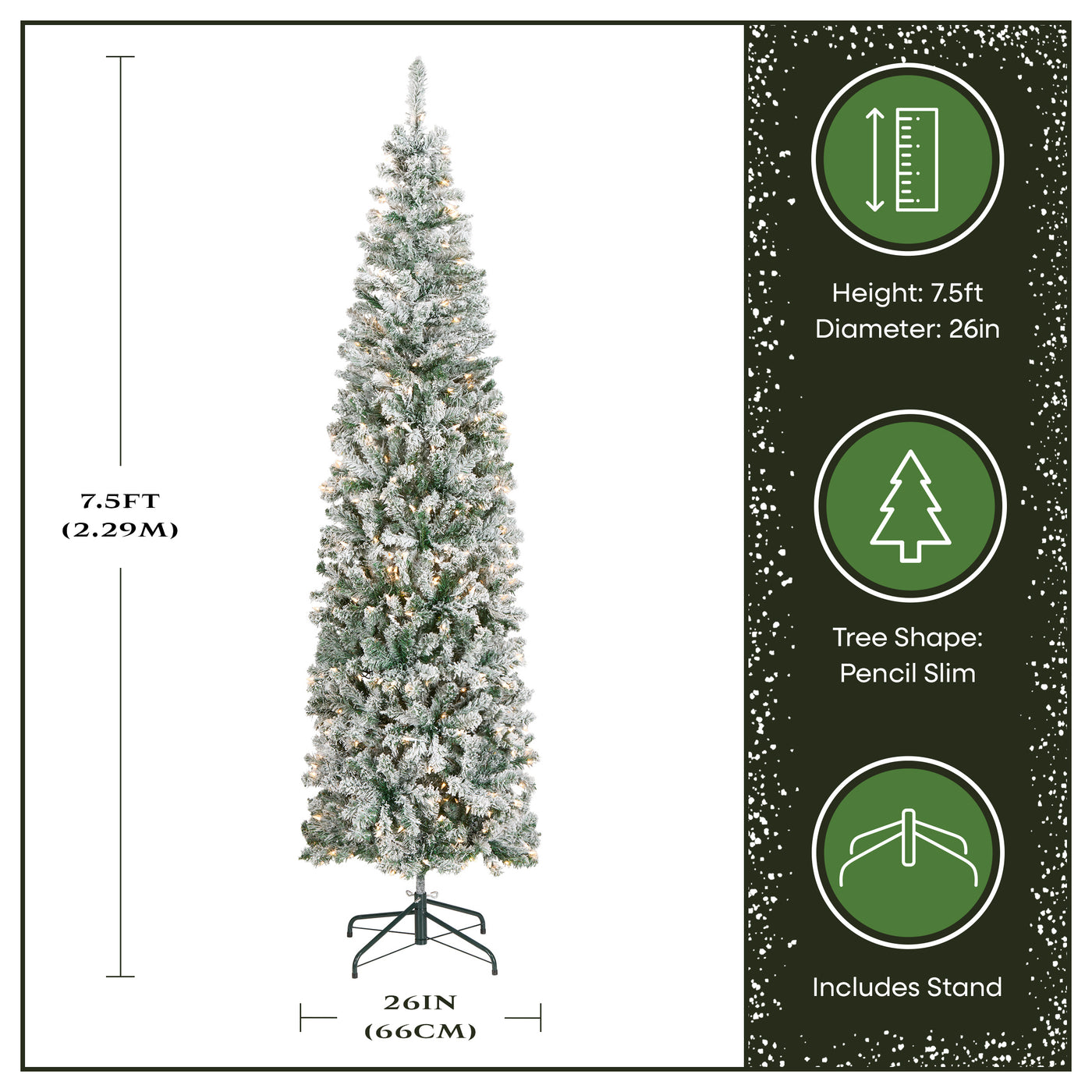 7.5 ft. Pre-Lit Acacia Pencil Slim Flocked Tree with Clear Lights - National Tree Company
