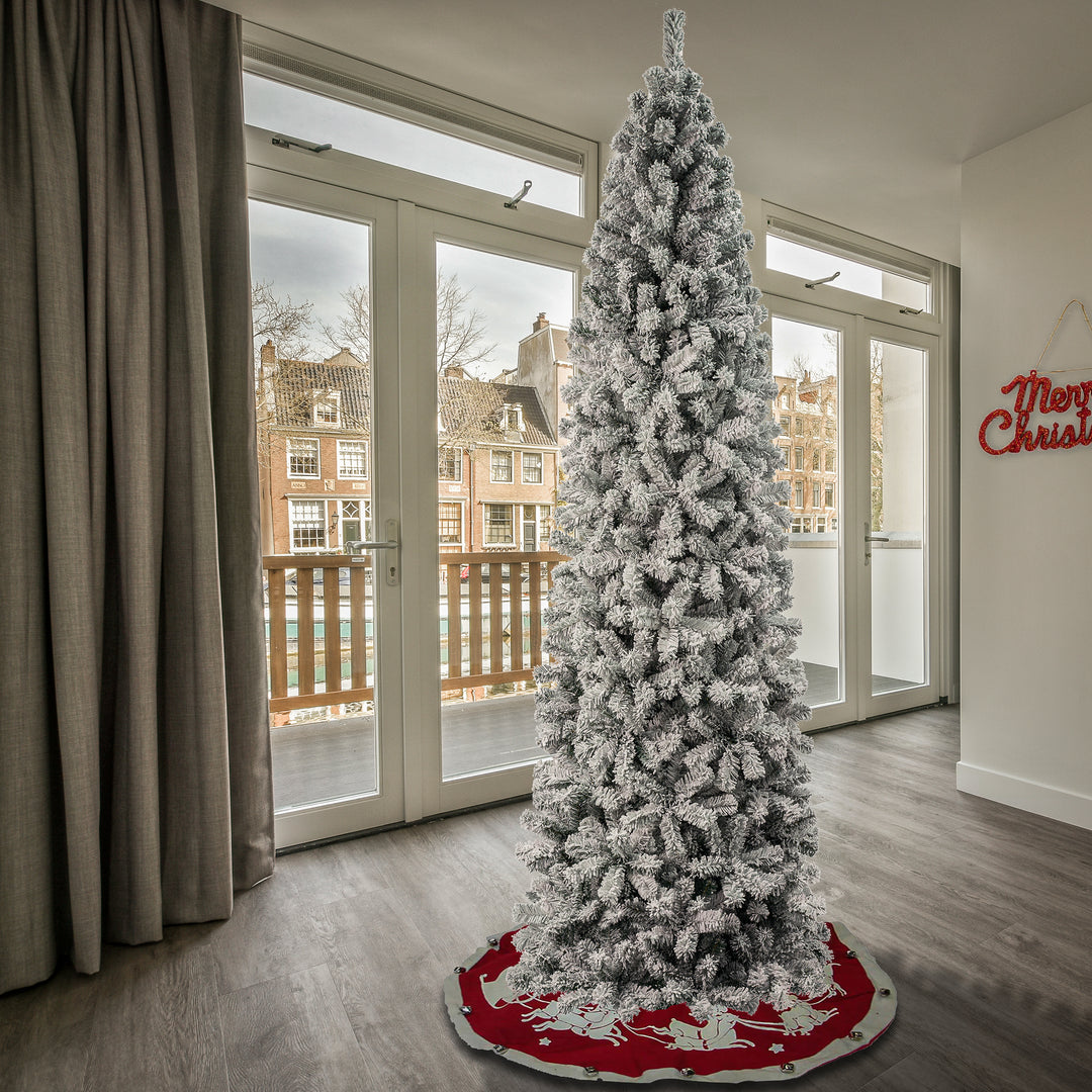 First Traditions Acacia Flocked Tree Slim Christmas Tree, 9 ft