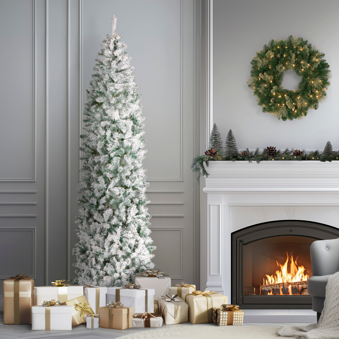 9 ft. Acacia Flocked Slim Tree - National Tree Company