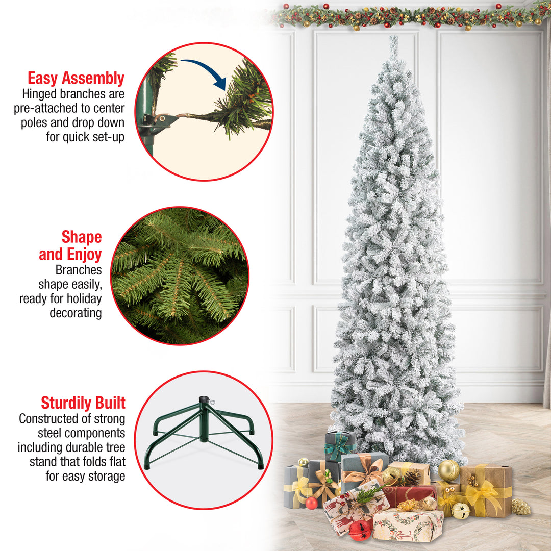First Traditions Acacia Flocked Tree Slim Christmas Tree, 9 ft
