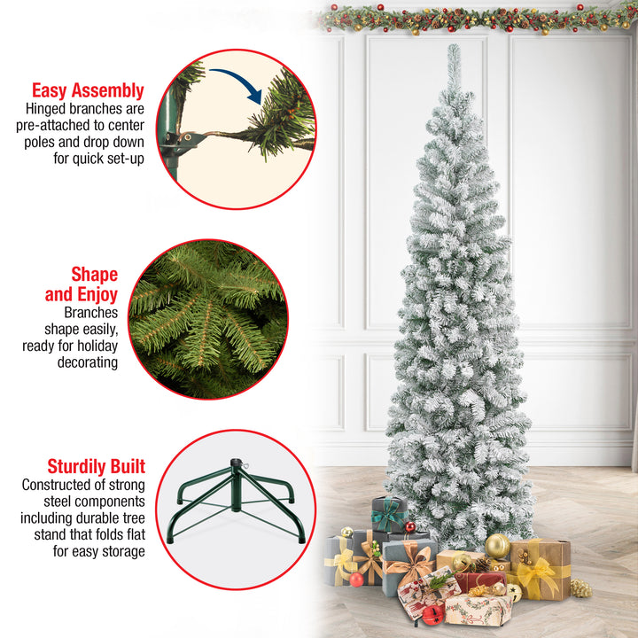 First Traditions Acacia Flocked Tree Slim Christmas Tree, 7.5 ft
