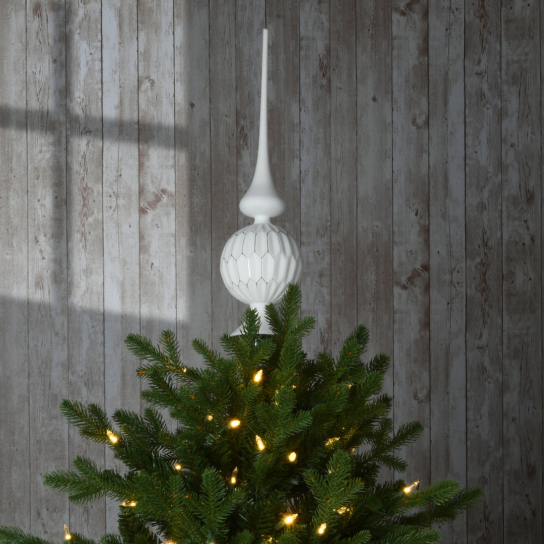 15" White Glass Christmas Tree Topper