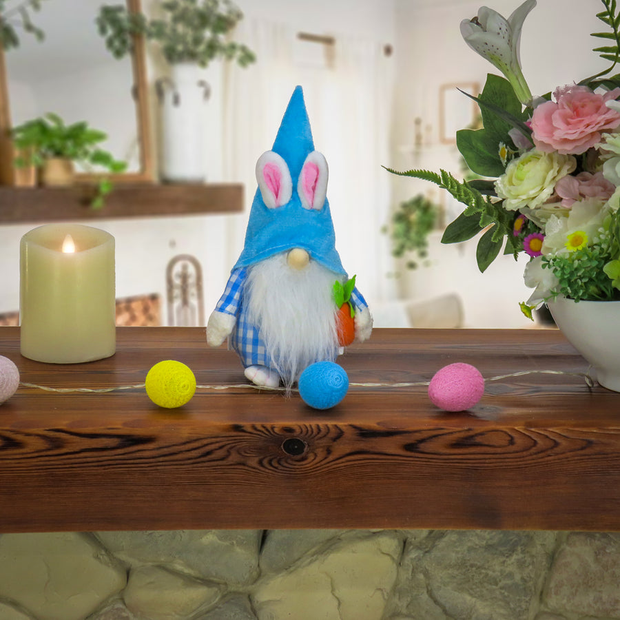 11 in. Blue Easter Bunny Gnome Table Decoration