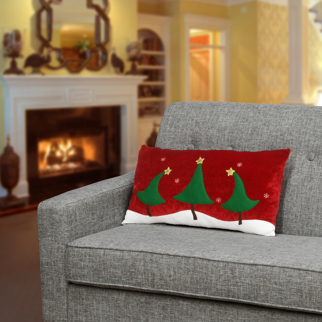 General Store Collection Red Lumbar Pillow with Christmas Trees