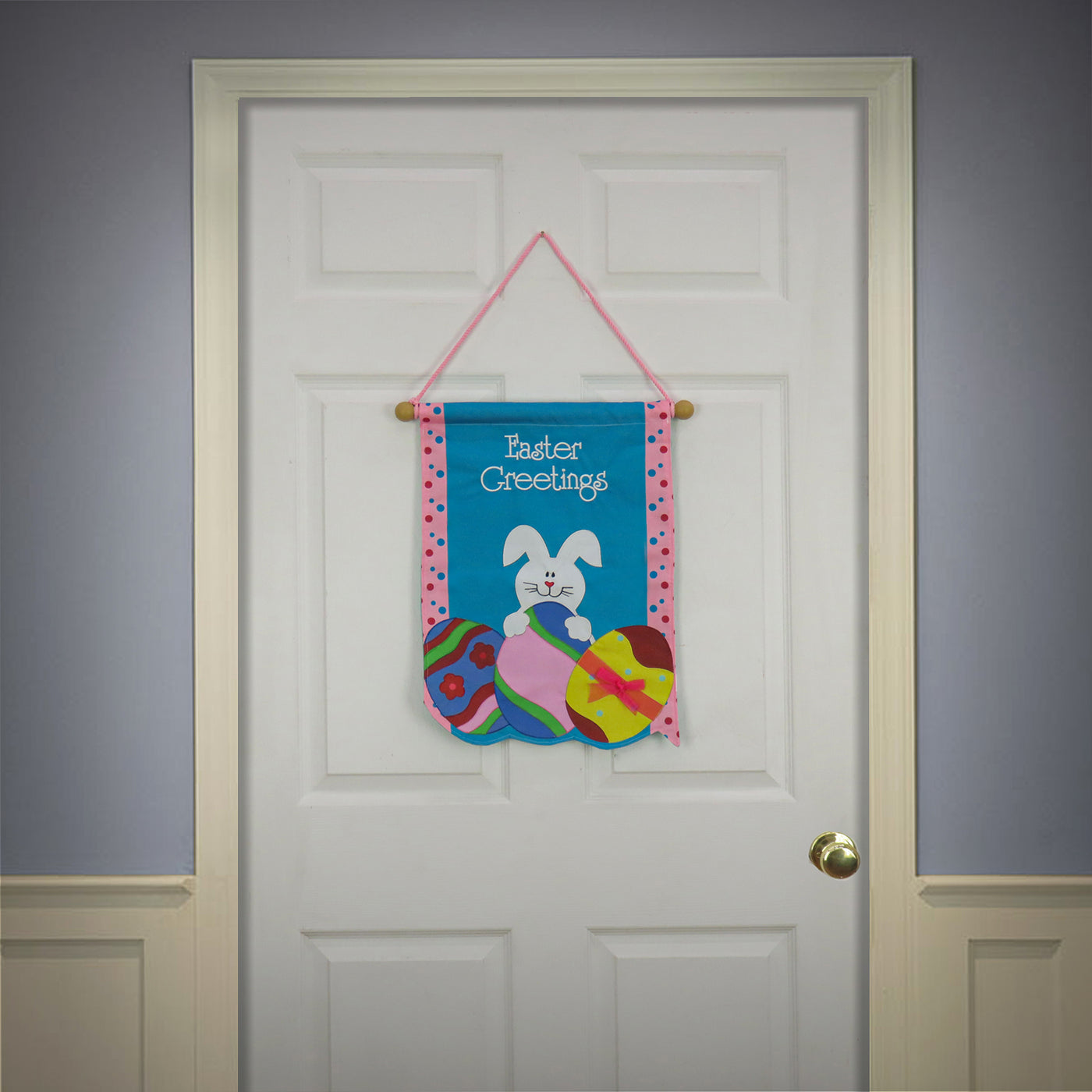 Easter Greetings Hanging Banner Decoration, Blue, Easter Collection, 18 Inches - National Tree Company