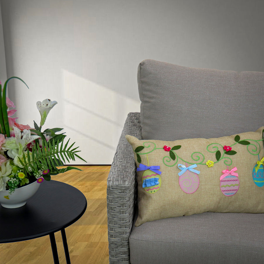 18 in. by 10 in. Decorated Easter Eggs Decorative Pillow