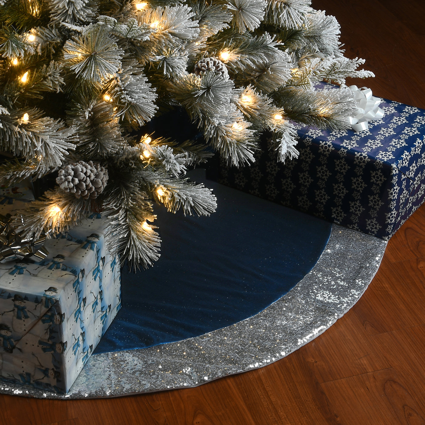 48" Arctic Lights Collection Navy and Silver Tree Skirt - National Tree Company