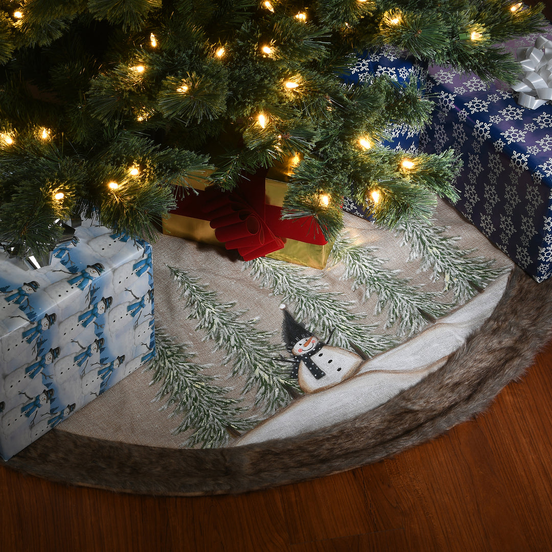 48" Alpine Collection Snowman and Pines Tree Skirt