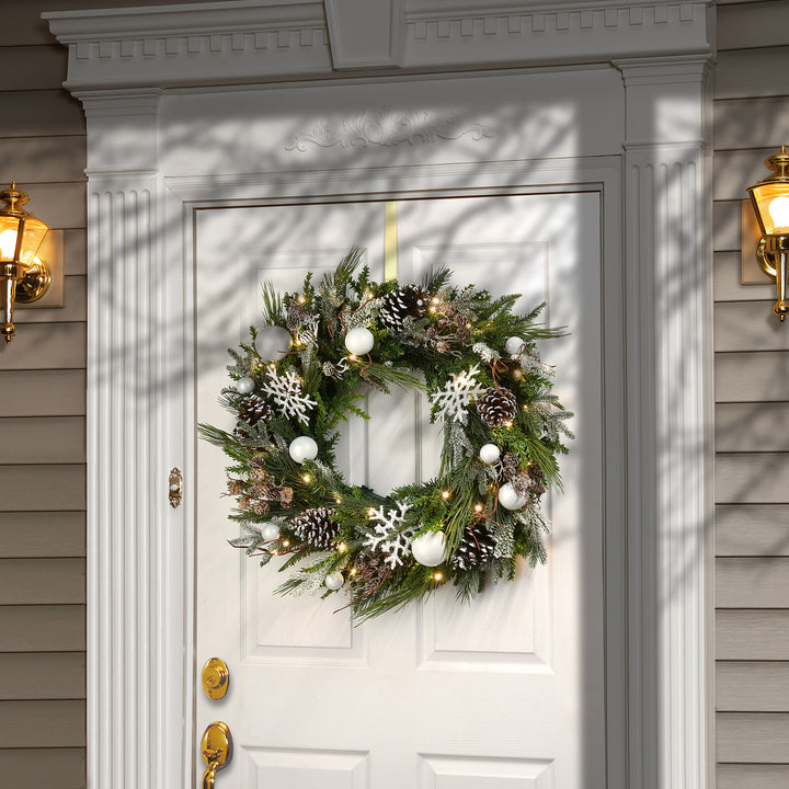 National Tree Company, Pre-Lit Artificial Christmas Wreath, Alpine Collection Decorated, with Warm White LED Lights, Battery Powered, 30 in