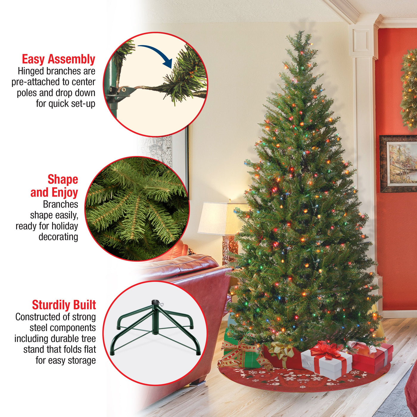 6.5 ft. Pre-Lit Aspen Spruce Slim Tree with Multicolor Lights, Plug-In - National Tree Company