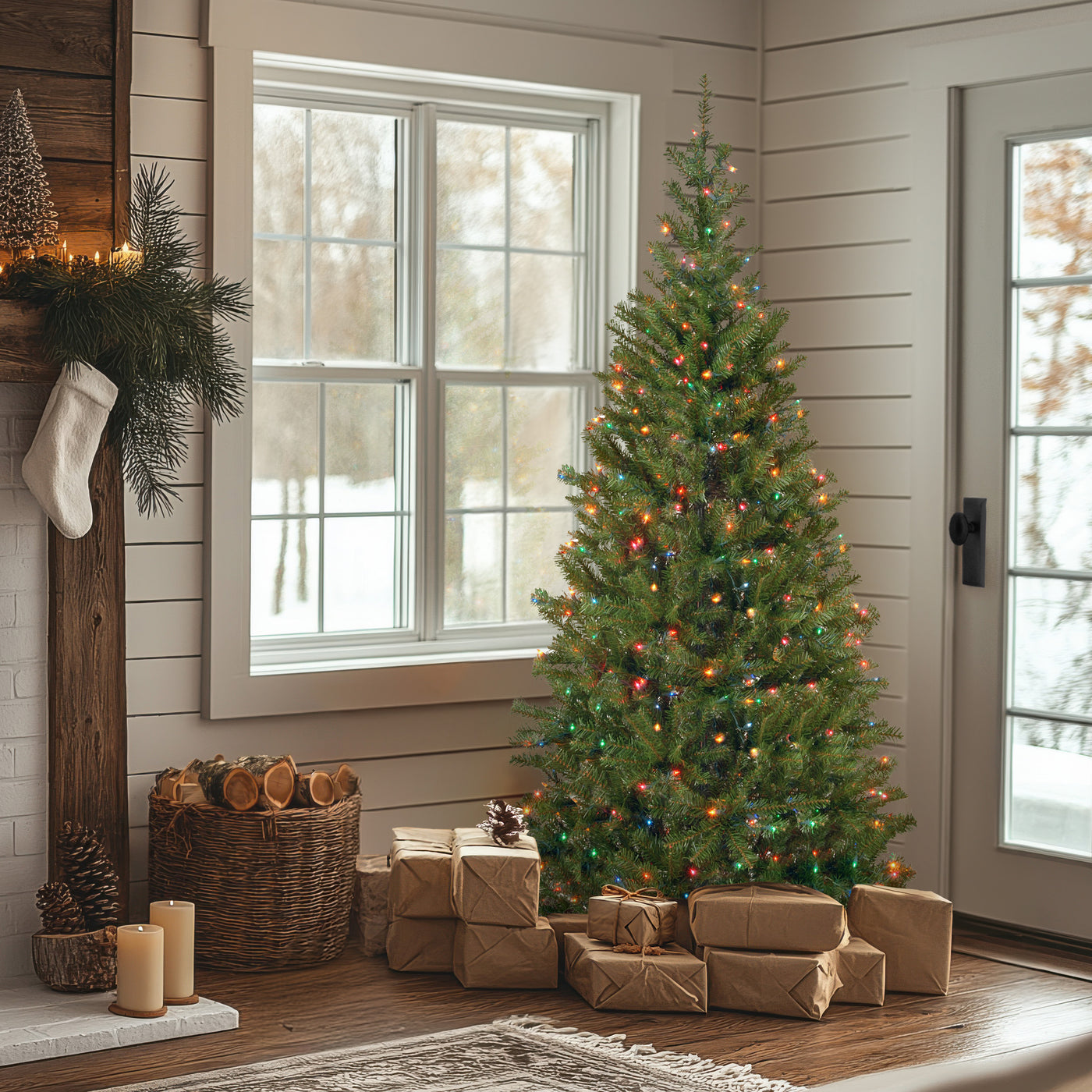 6.5 ft. Pre-Lit Aspen Spruce Slim Tree with Multicolor Lights - National Tree Company