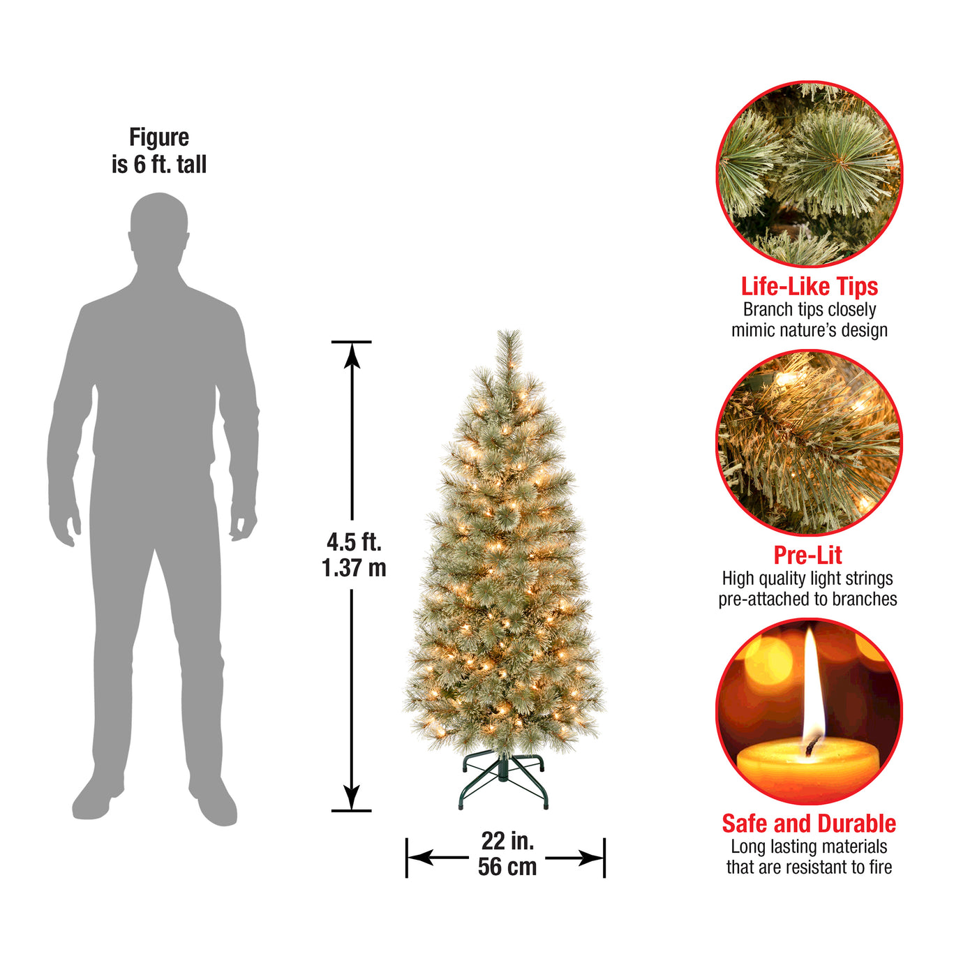 4.5 ft. Pre-Lit Arcadia Pine Cashmere Slim Tree with Clear Lights - National Tree Company