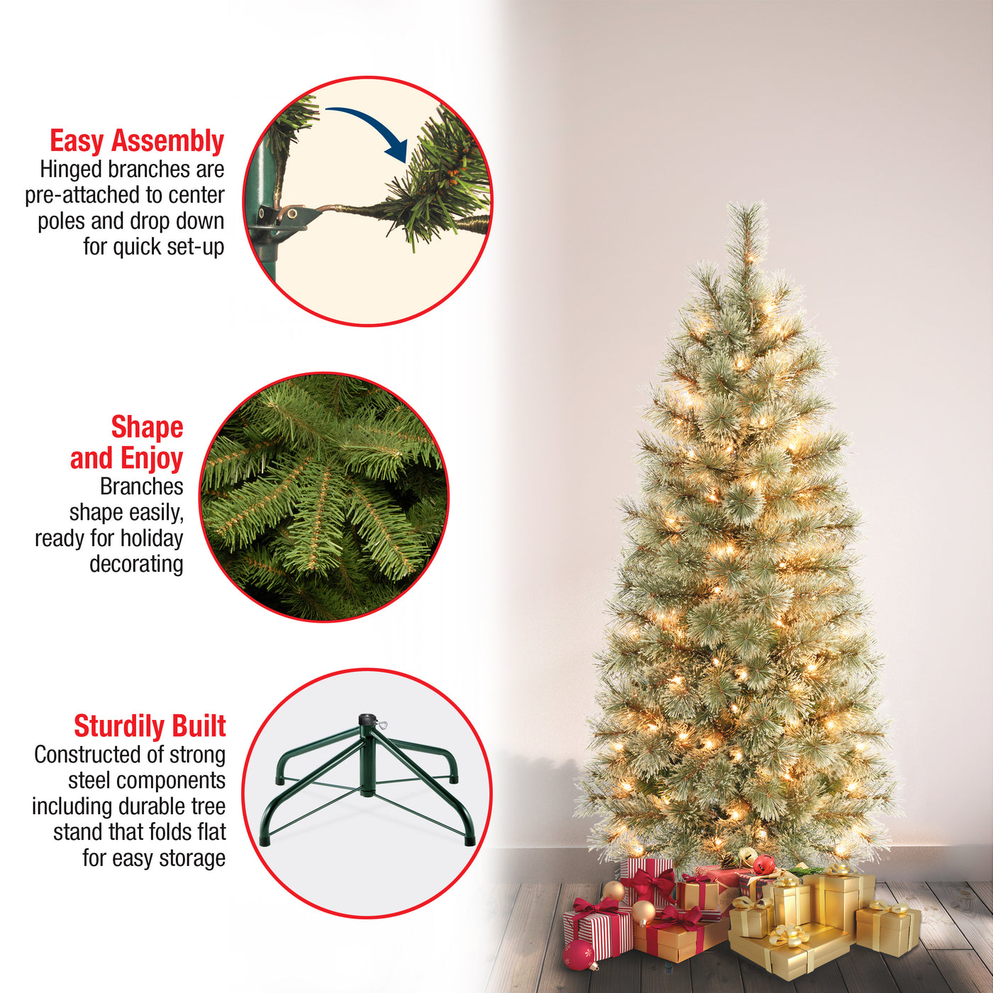 4.5 ft. Pre-Lit Arcadia Pine Cashmere Slim Tree with Clear Lights - National Tree Company