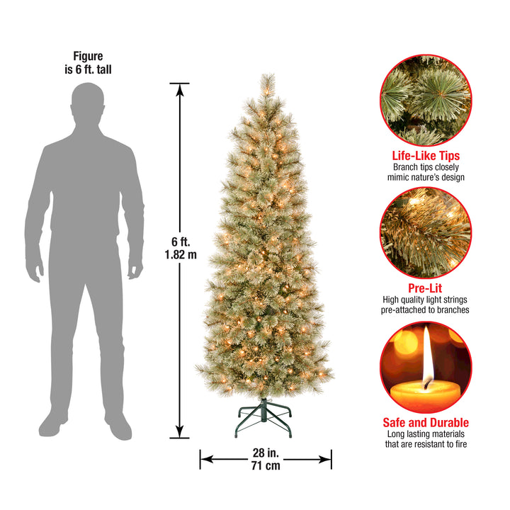 First Traditions Pre-Lit Arcadia Pine Cashmere Slim Christmas Tree, Clear Incandescent Lights, Plug In, 6 ft