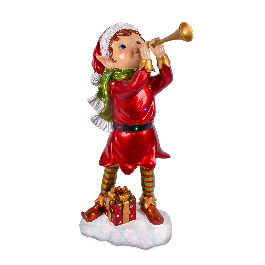 37" Horn Blowing Pixie Elf with Multicolor Lights