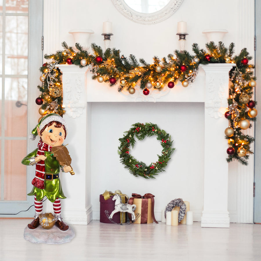 36 in. Fiddle Playing Pixie Elf with Multicolor Lights