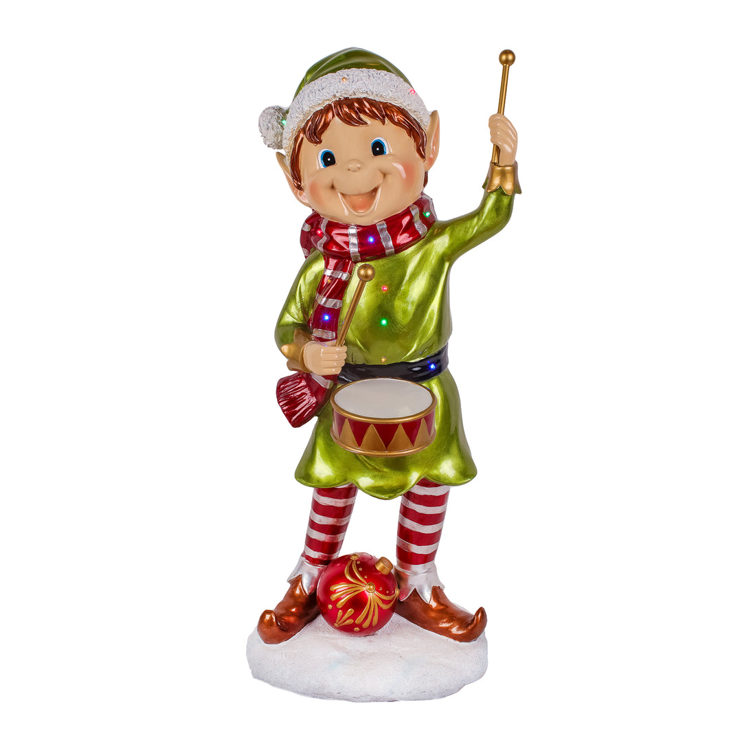 37" Drumming Pixie Elf with Multicolor Lights