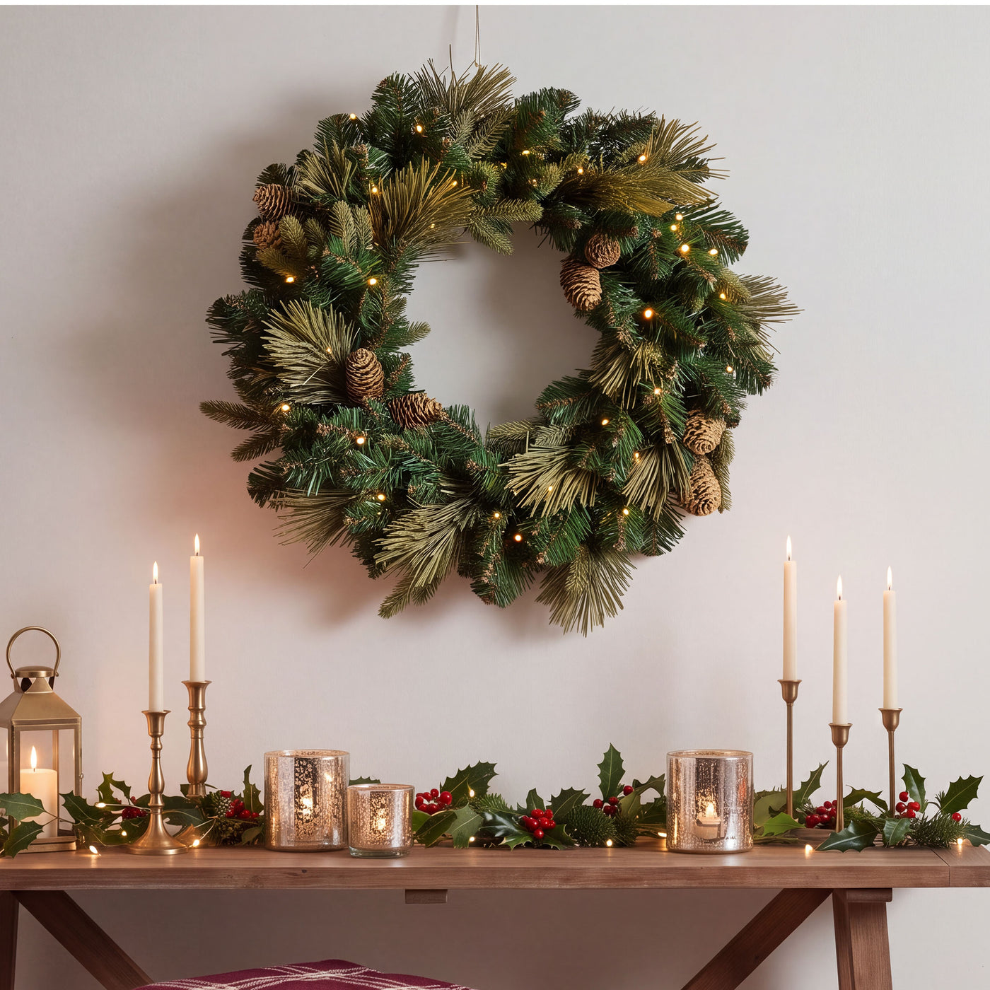 24 in. Pre-Lit Carolina Pine Wreath with Warm White LED Lights - National Tree Company