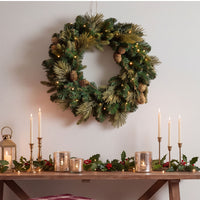 24 in. Pre-Lit Carolina Pine Wreath with Warm White LED Lights - National Tree Company