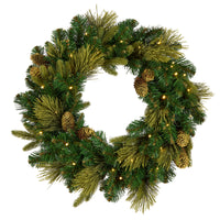 24 in. Pre-Lit Carolina Pine Wreath with Warm White LED Lights - National Tree Company