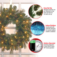 24 in. Pre-Lit Carolina Pine Wreath with LED Lights - National Tree Company