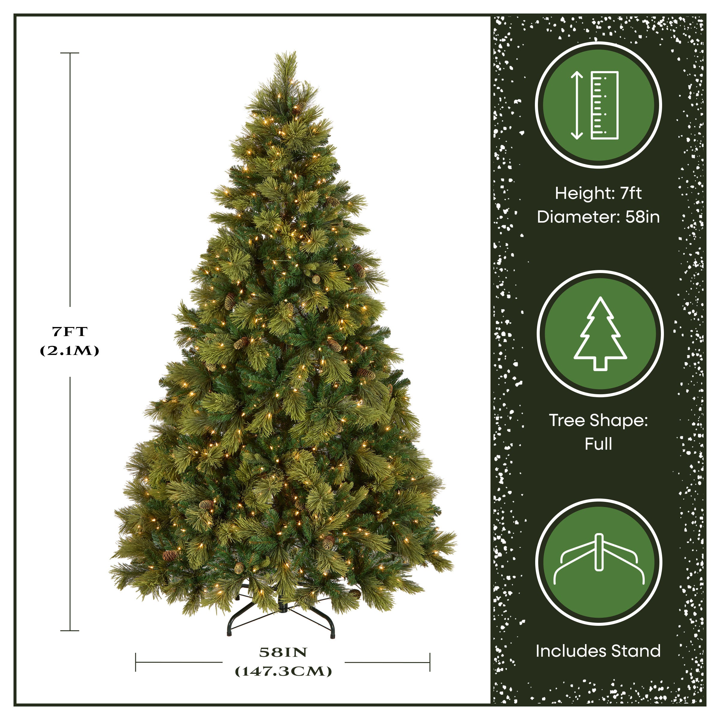 新品未使用 National Tree Company クリスマスツリー 7ft 7 ft. Pre-Lit Carolina Pine Hinged Tree with Clear Lights, Plug-In