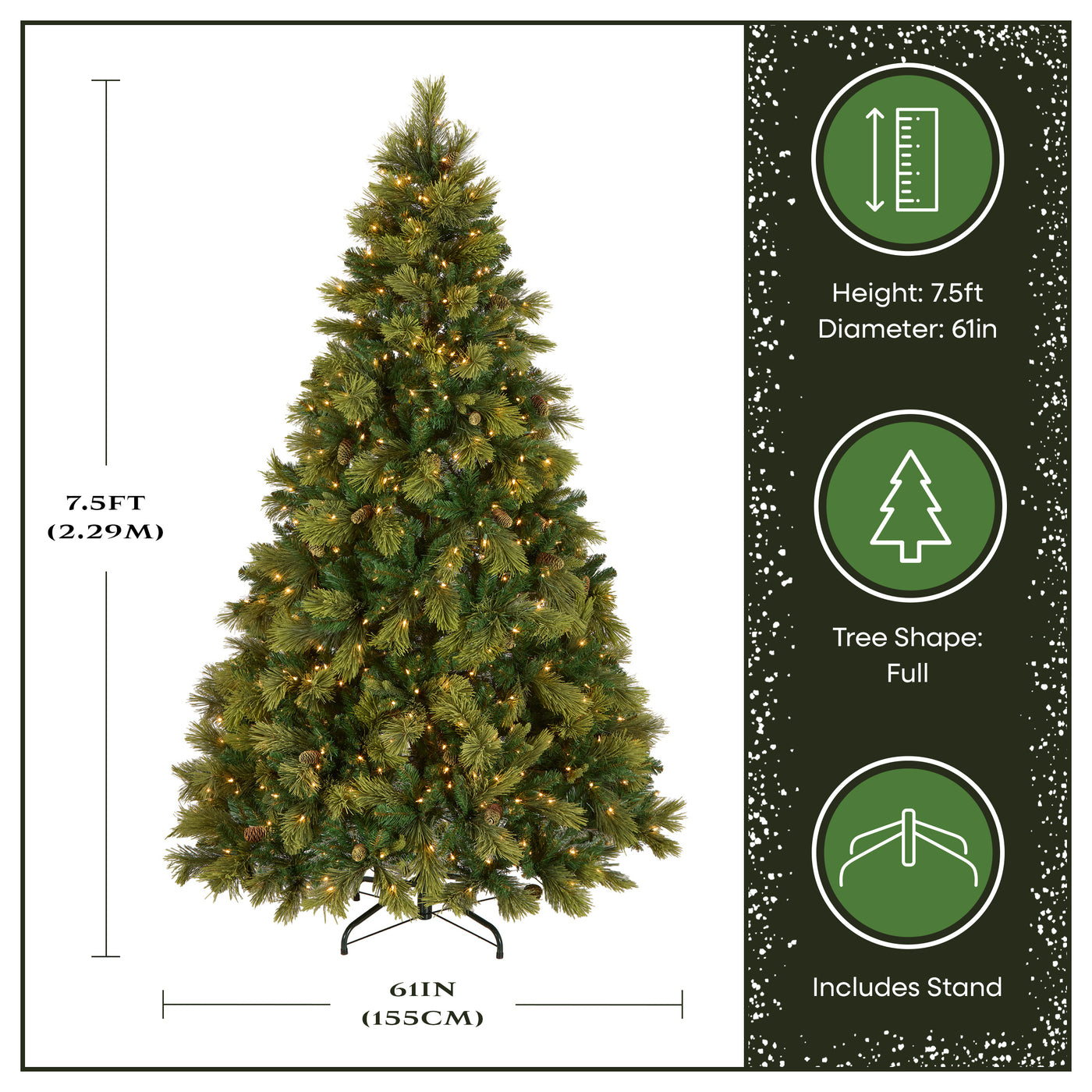 7.5 ft. Pre-Lit Carolina Pine Tree with 750 Clear Lights - National Tree Company