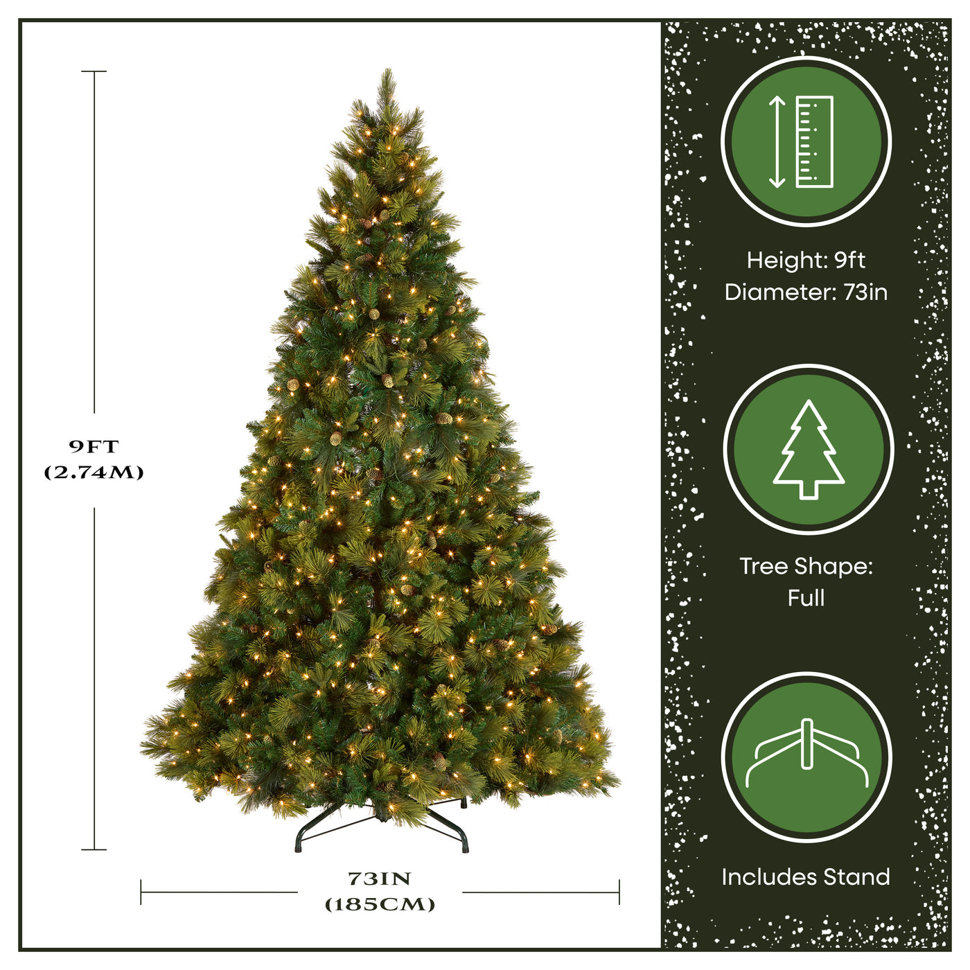 9 ft. Pre-Lit Carolina Pine Tree with Clear Lights with 900 Clear Lights - National Tree Company