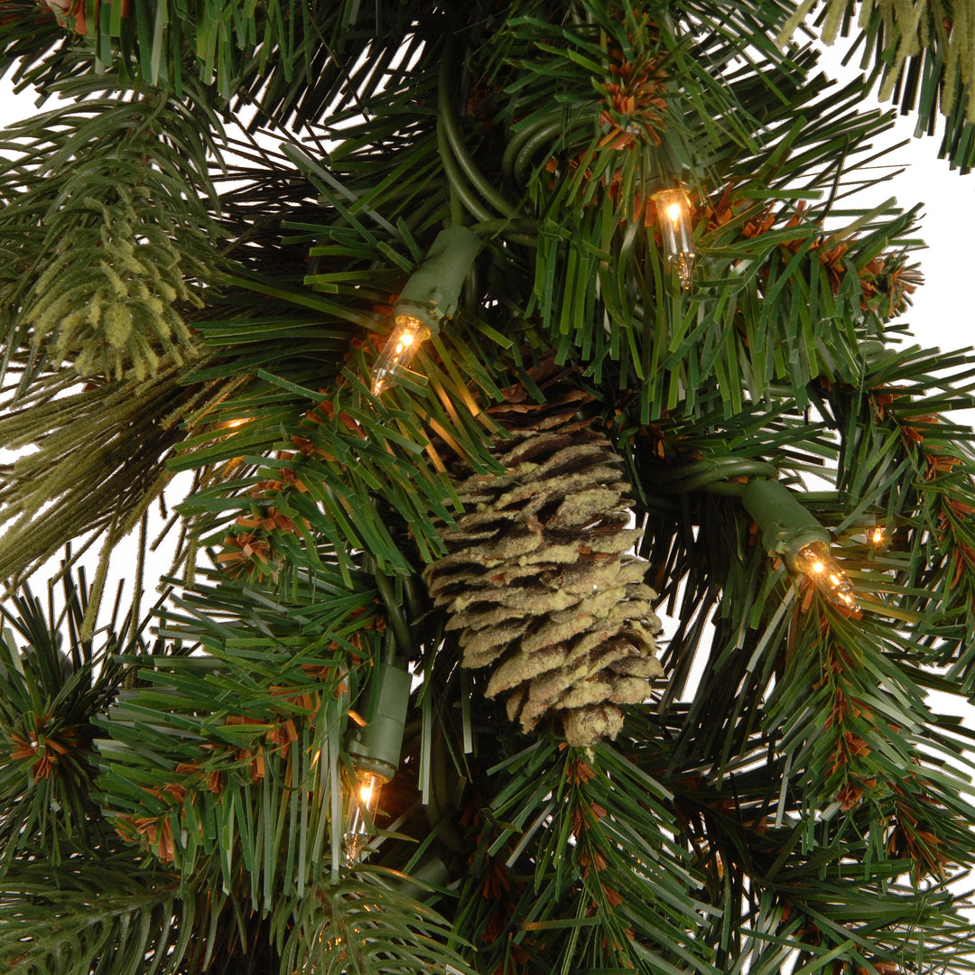 Pre Lit Artificial Garland, Carolina Pine, Green, Decorated with Pine Cones, White Lights, Plug In, Christmas Collection, 9 Feet