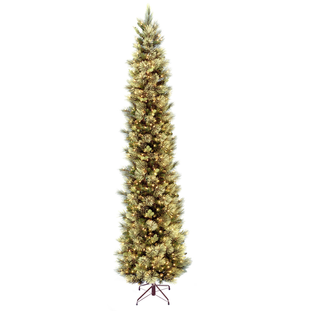 Pre-Lit 'Feel Real' Artificial Giant Christmas Tree, Green, Carolina Pine, White Lights, Flocked with Pine Cones, Includes Stand, 10 feet