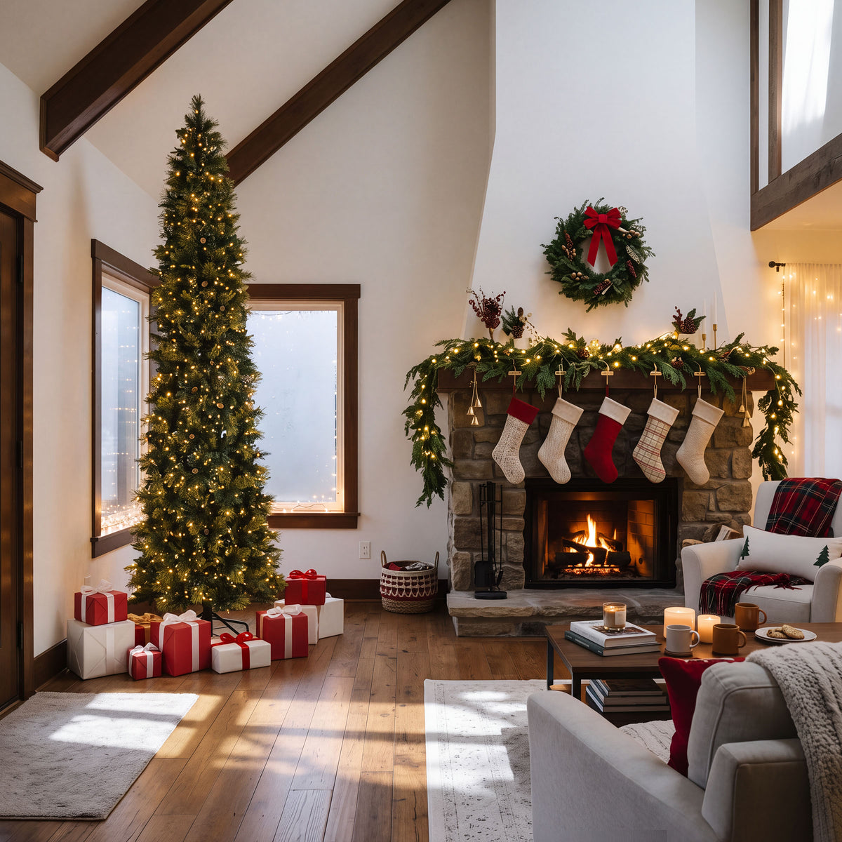 10 ft.Pre-Lit Carolina Pine Slim Tree with Clear Lights, Plug-In - National Tree Company