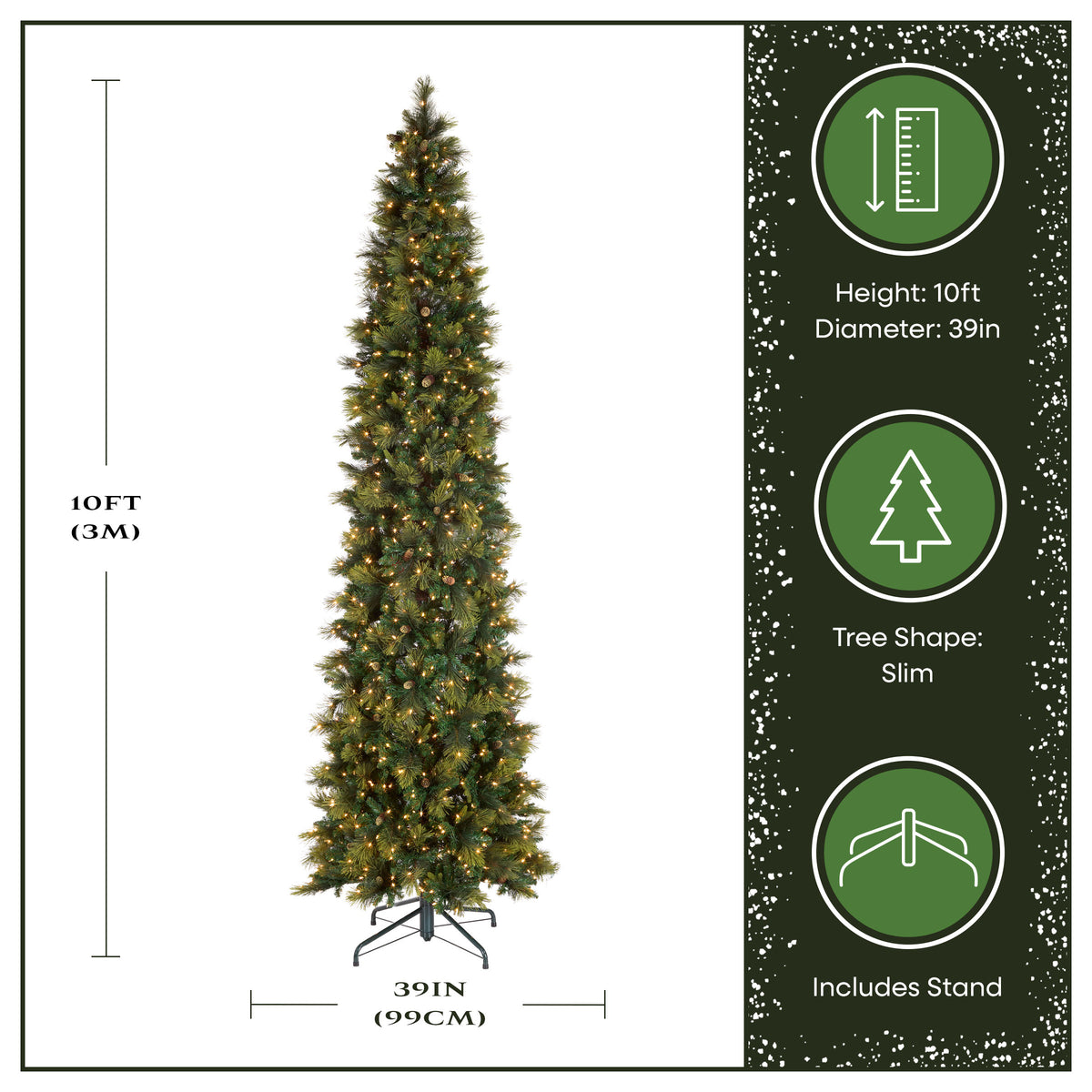 10 ft.Pre-Lit Carolina Pine Slim Tree with Clear Lights, Plug-In - National Tree Company